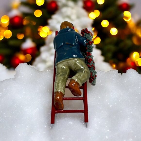 Dept 56 - Man on Ladder Hanging Garland, Snow Village Accessory from 1988 - Picture 1 of 7
